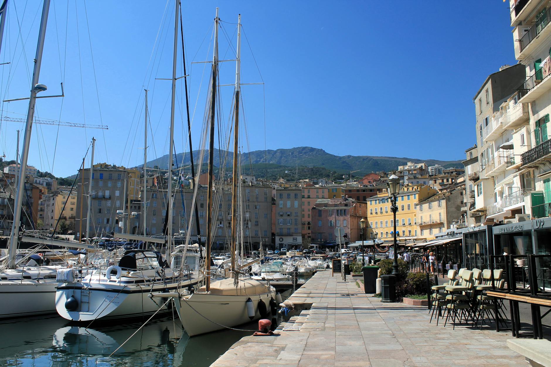 sailboat moored in harbor of bastia